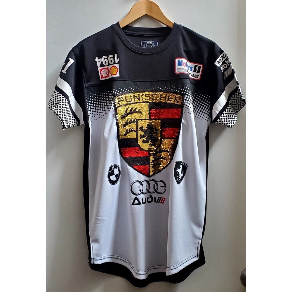Bleecker & Mercer Jersey Audi Racing Stallion Blinged Streetwear Blk/Wht/Rd EUC